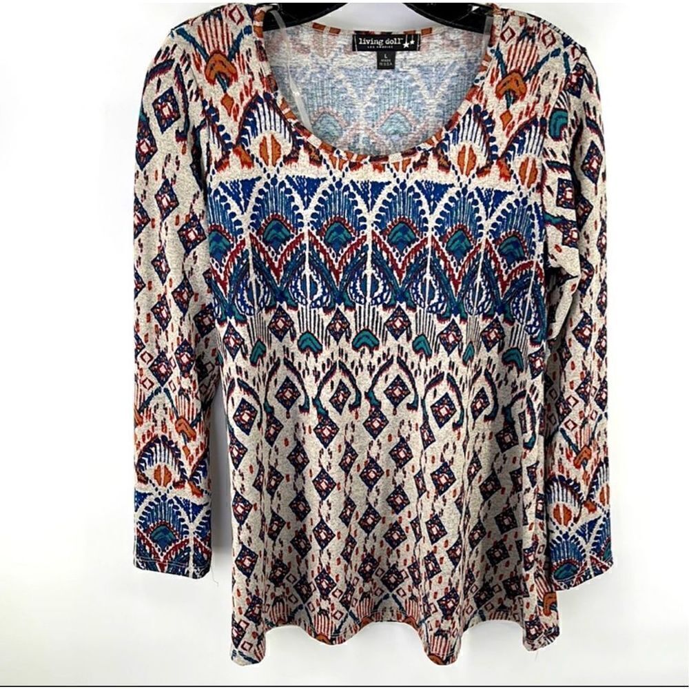 Living Doll Women's tunic top shirt pullover mini dress Large EUC peacock